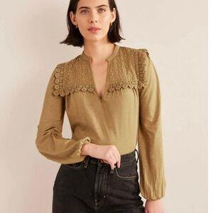 Boden Tan Lace Detail Blouse US 8